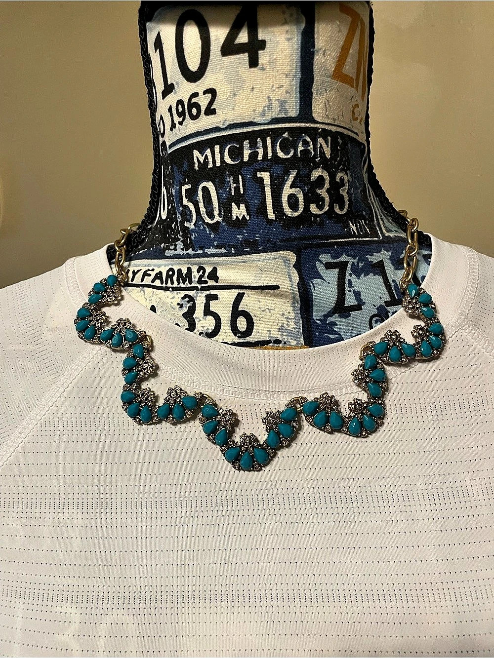 J.Crew Gold-Tone Turquoise Crystal Teardrop Statement Bib Necklace